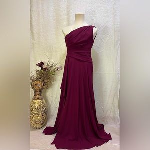 One Shoulder Maroon Dress with a Front Slit